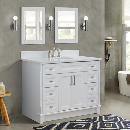 49" Single sink vanity in White finish with White quartz and oval sink - 400700-49S-WH-WEO