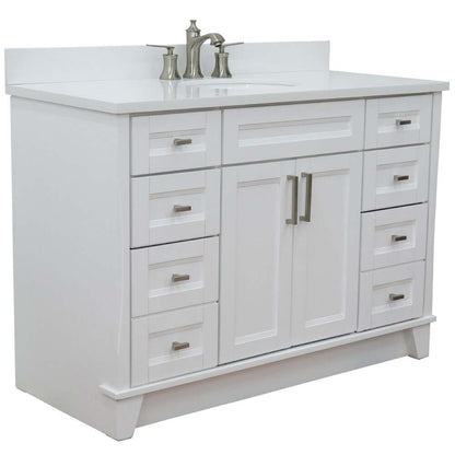 49" Single sink vanity in White finish with White quartz and oval sink - 400700-49S-WH-WEO