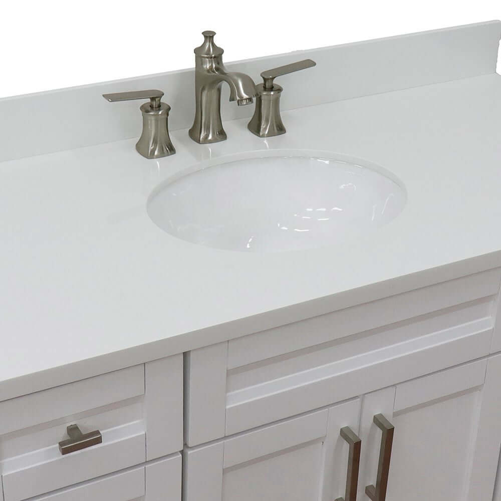 49" Single sink vanity in White finish with White quartz and oval sink - 400700-49S-WH-WEO