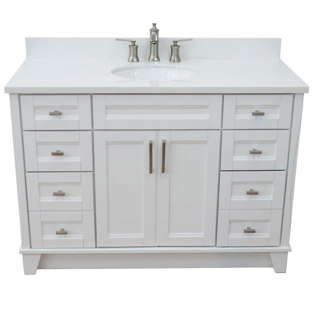49" Single sink vanity in White finish with White quartz and oval sink - 400700-49S-WH-WEO
