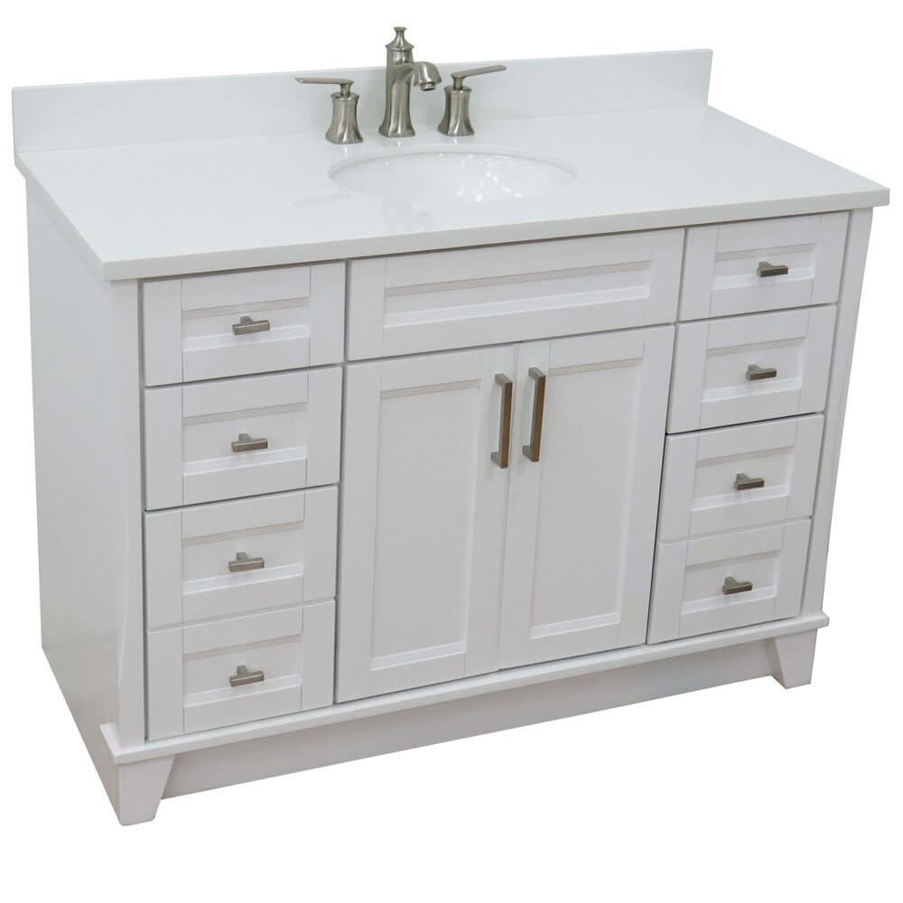 49" Single sink vanity in White finish with White quartz and oval sink - 400700-49S-WH-WEO