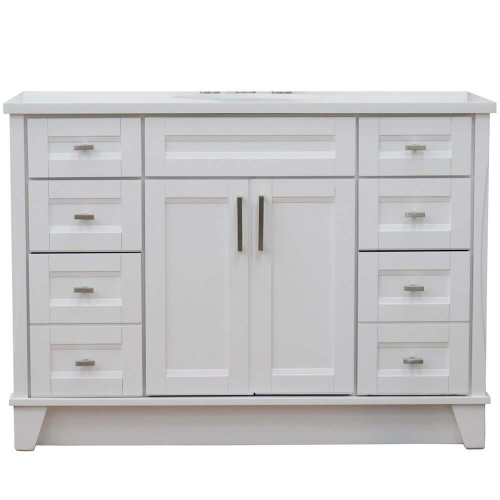 49" Single sink vanity in White finish with White quartz and oval sink - 400700-49S-WH-WEO