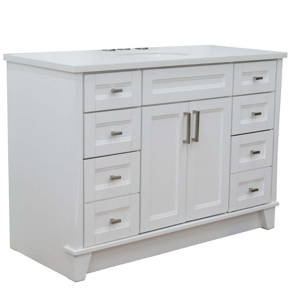 49" Single sink vanity in White finish with White quartz and oval sink - 400700-49S-WH-WEO