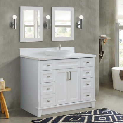 49" Single sink vanity in White finish with White quartz and round sink - 400700-49S-WH-WERD