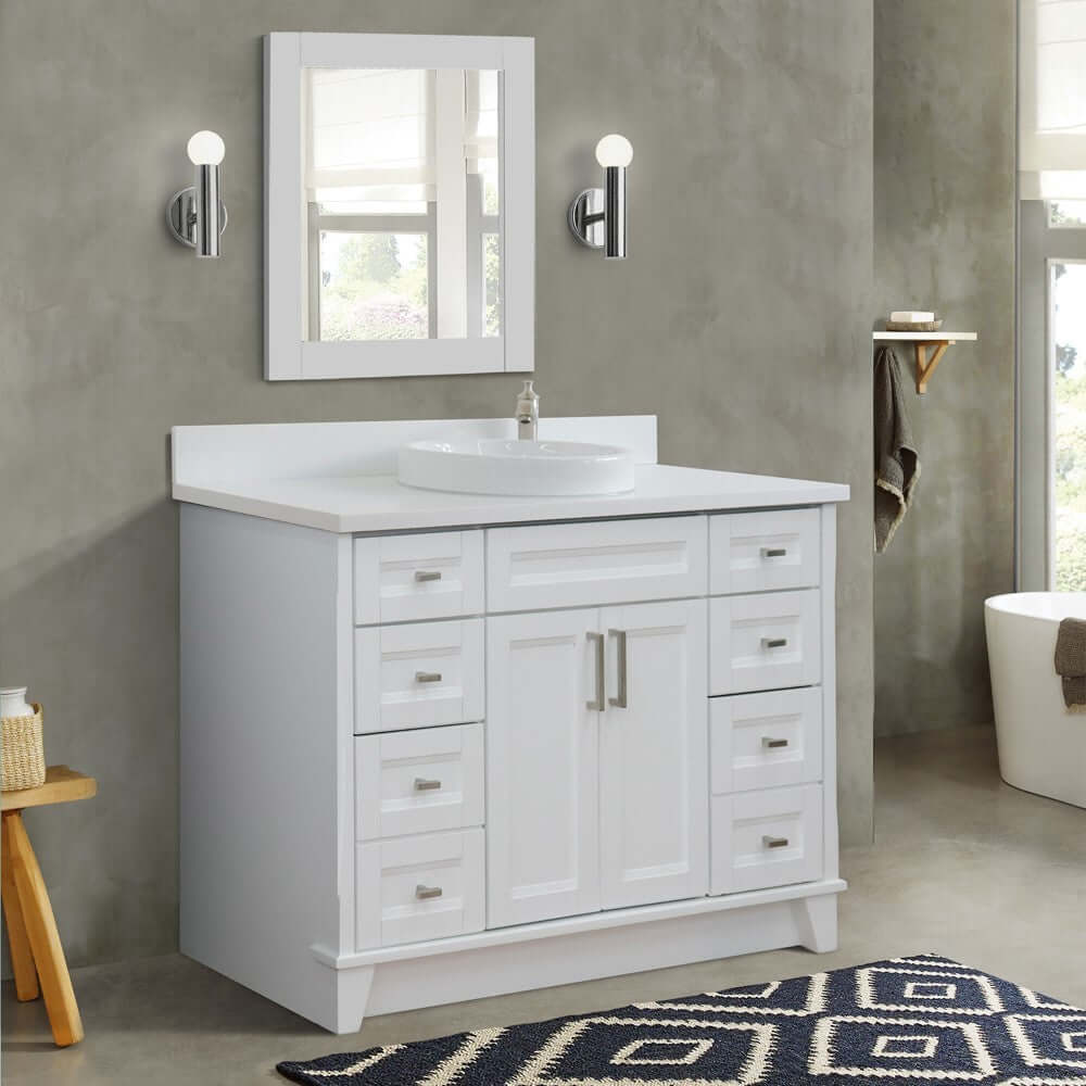 49" Single sink vanity in White finish with White quartz and round sink - 400700-49S-WH-WERD