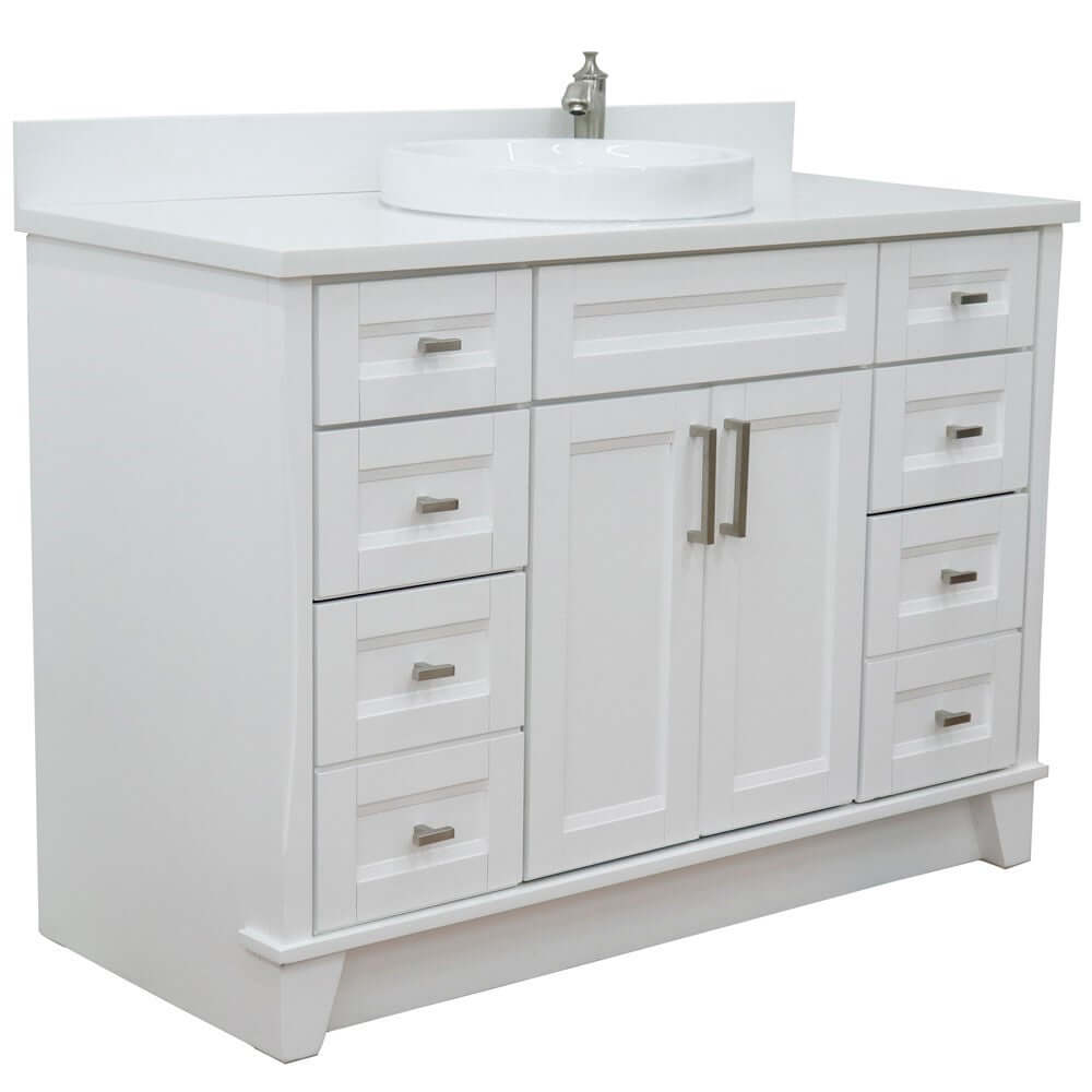 49" Single sink vanity in White finish with White quartz and round sink - 400700-49S-WH-WERD