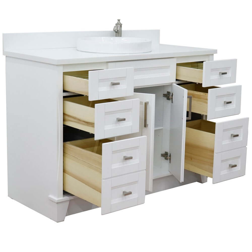 49" Single sink vanity in White finish with White quartz and round sink - 400700-49S-WH-WERD