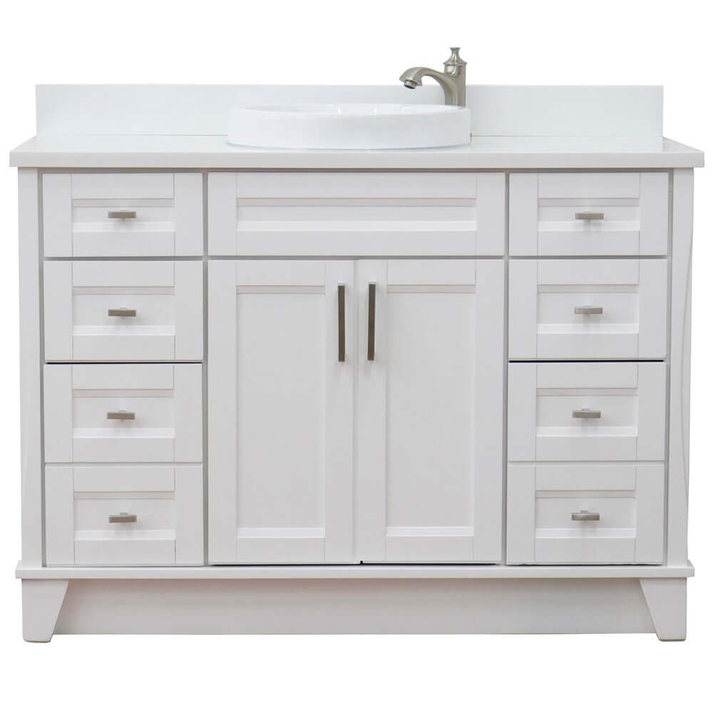 49" Single sink vanity in White finish with White quartz and round sink - 400700-49S-WH-WERD