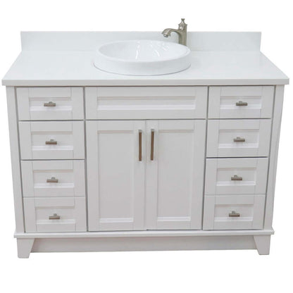 49" Single sink vanity in White finish with White quartz and round sink - 400700-49S-WH-WERD