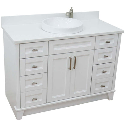 49" Single sink vanity in White finish with White quartz and round sink - 400700-49S-WH-WERD