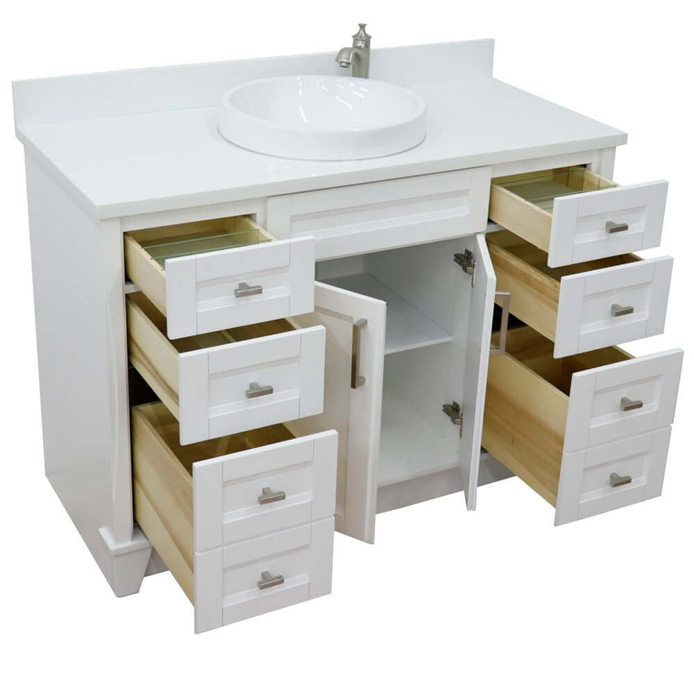 49" Single sink vanity in White finish with White quartz and round sink - 400700-49S-WH-WERD