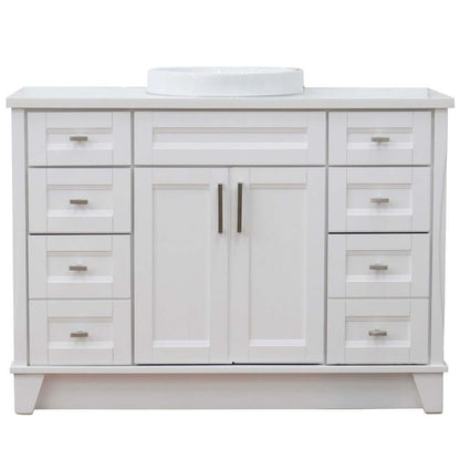 49" Single sink vanity in White finish with White quartz and round sink - 400700-49S-WH-WERD