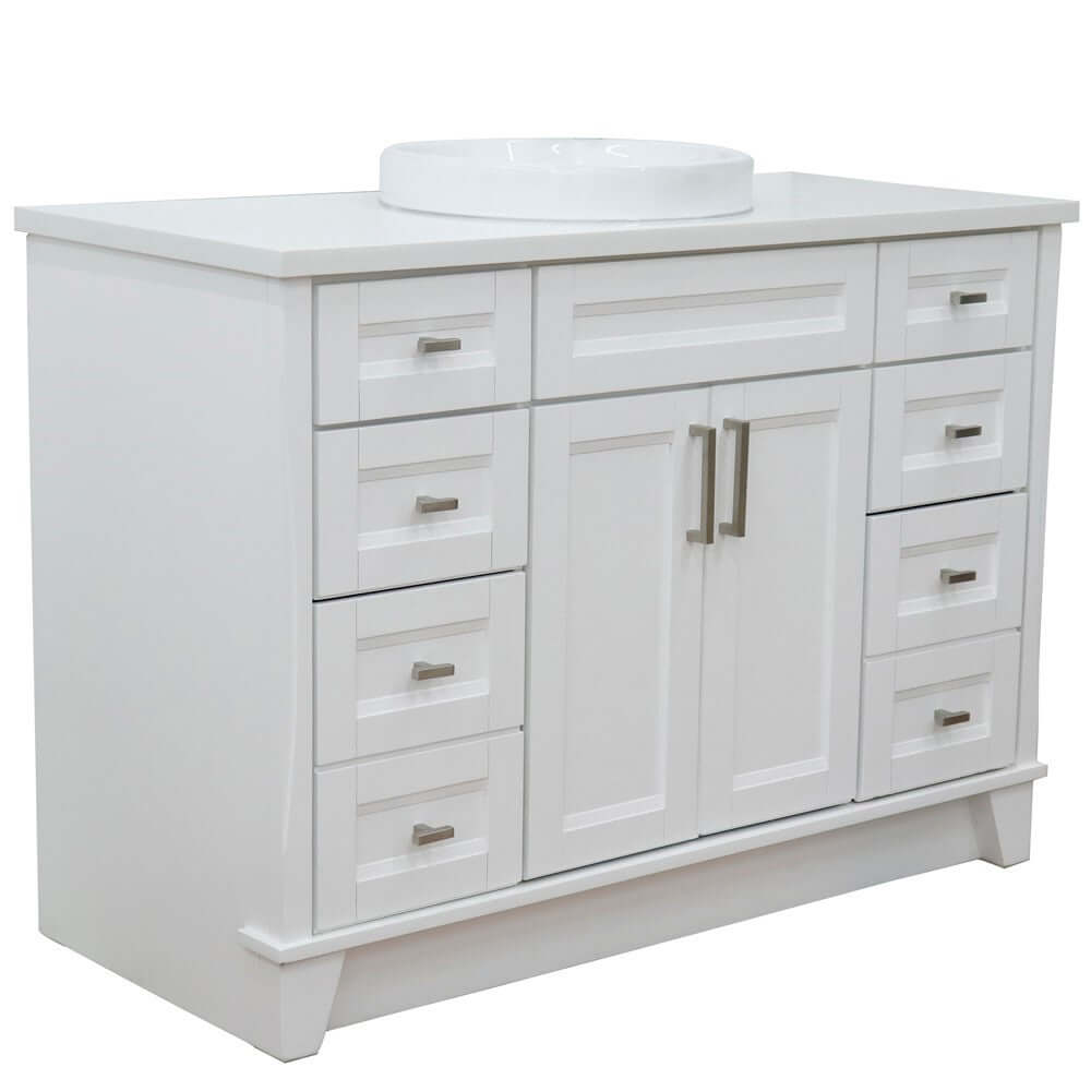 49" Single sink vanity in White finish with White quartz and round sink - 400700-49S-WH-WERD