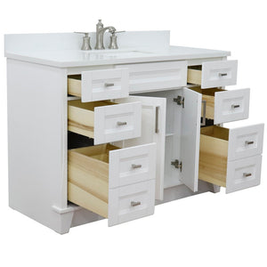 49" Single sink vanity in White finish with White quartz and rectangle sink - 400700-49S-WH-WER