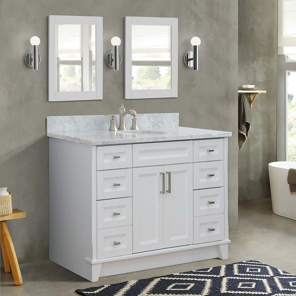 49" Single sink vanity in White finish with White Carrara marble and oval sink - 400700-49S-WH-WMO