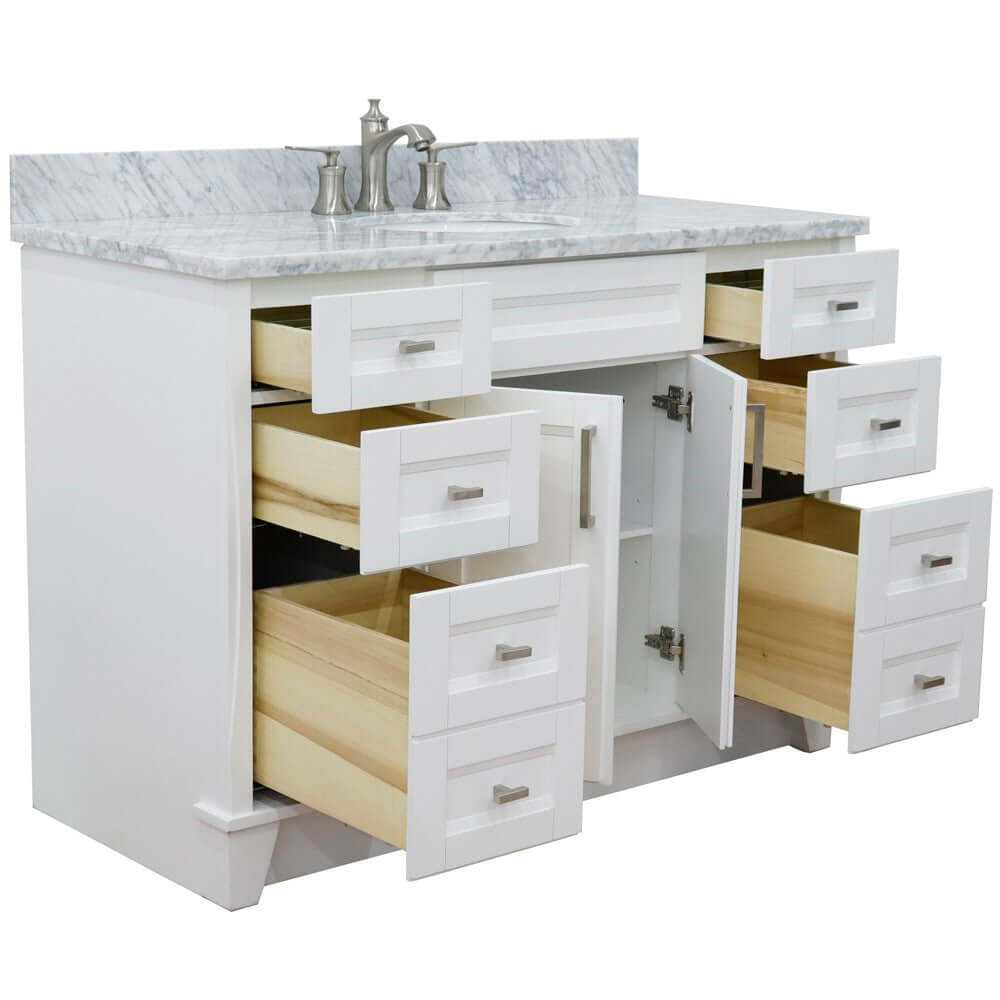 49" Single sink vanity in White finish with White Carrara marble and oval sink - 400700-49S-WH-WMO