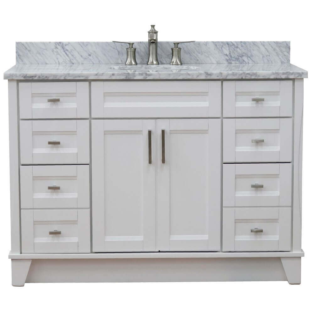 49" Single sink vanity in White finish with White Carrara marble and oval sink - 400700-49S-WH-WMO