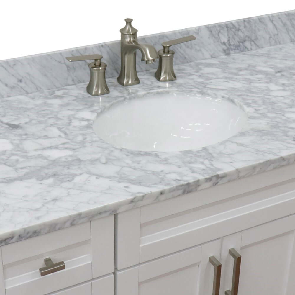 49" Single sink vanity in White finish with White Carrara marble and oval sink - 400700-49S-WH-WMO