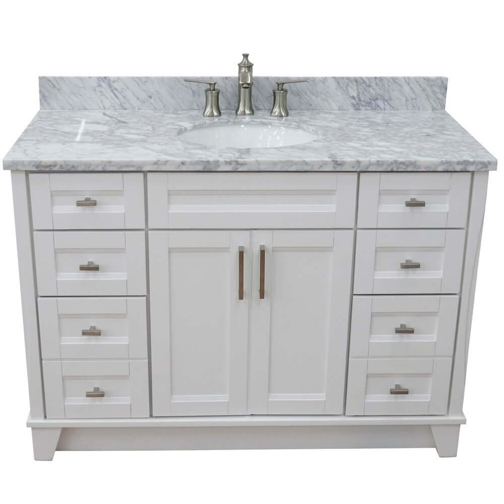 49" Single sink vanity in White finish with White Carrara marble and oval sink - 400700-49S-WH-WMO