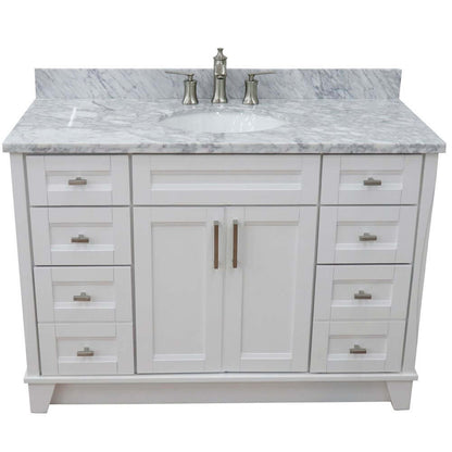 49" Single sink vanity in White finish with White Carrara marble and oval sink - 400700-49S-WH-WMO