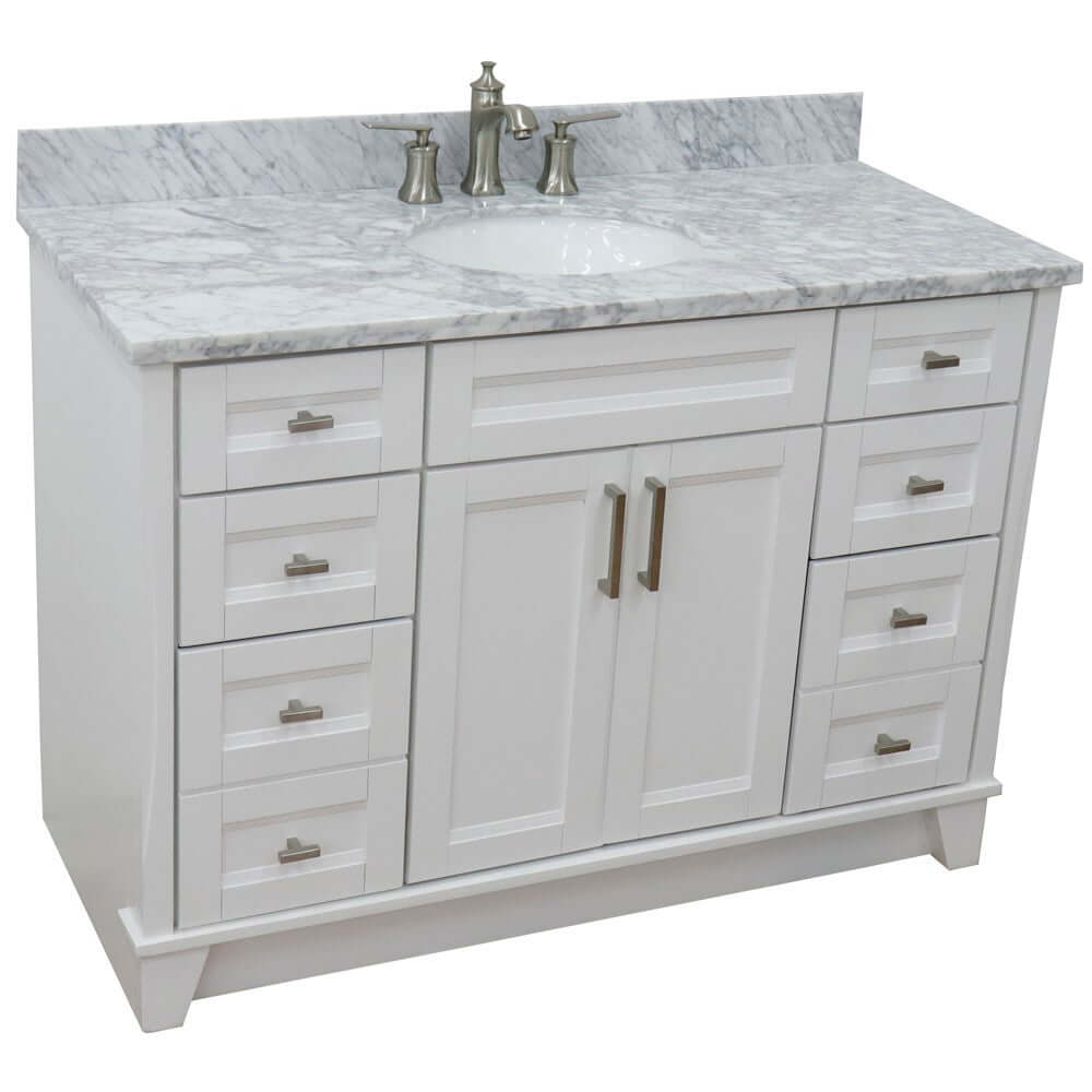 49" Single sink vanity in White finish with White Carrara marble and oval sink - 400700-49S-WH-WMO