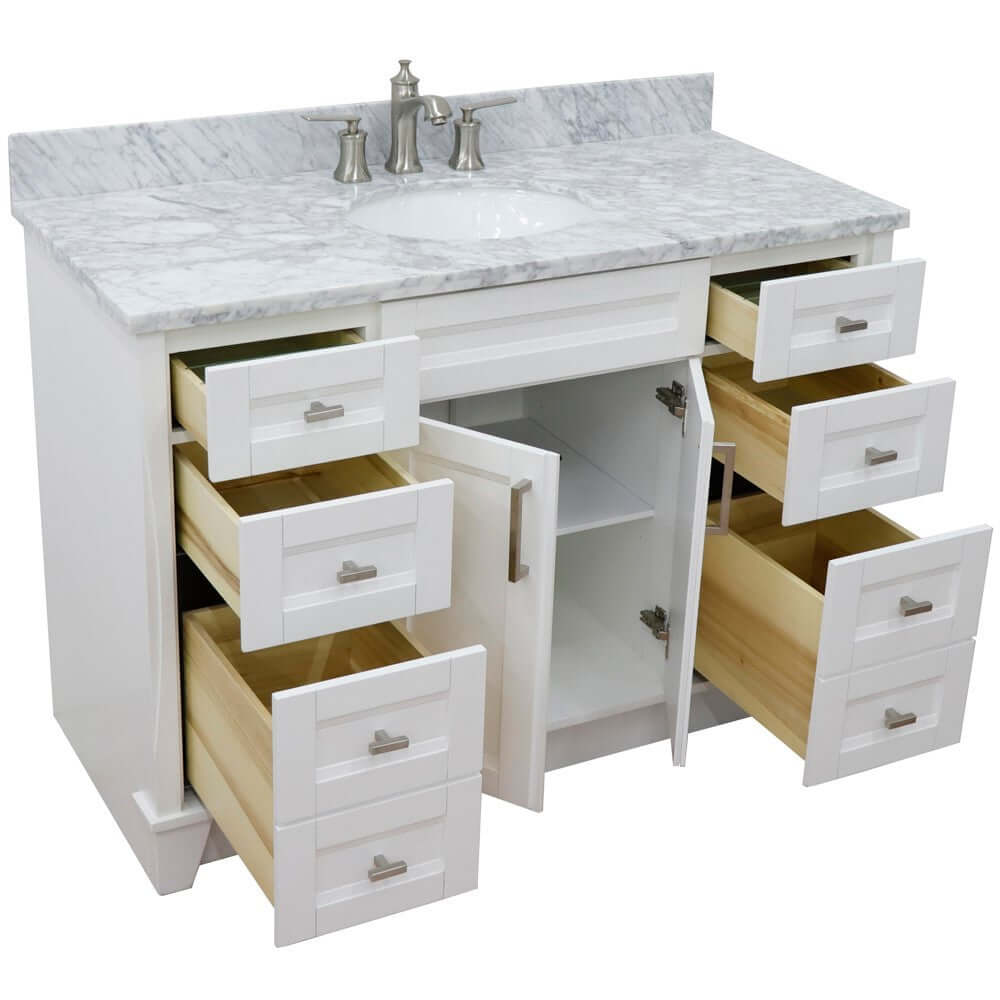 49" Single sink vanity in White finish with White Carrara marble and oval sink - 400700-49S-WH-WMO