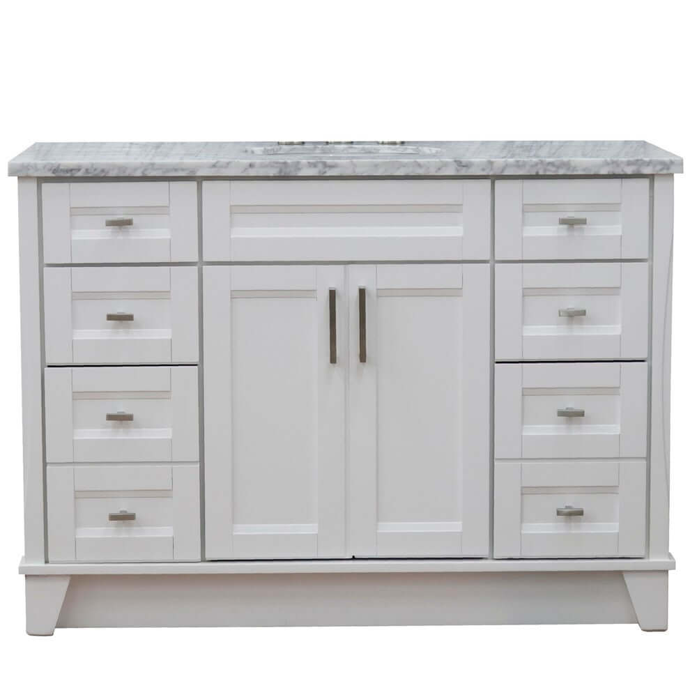 49" Single sink vanity in White finish with White Carrara marble and oval sink - 400700-49S-WH-WMO