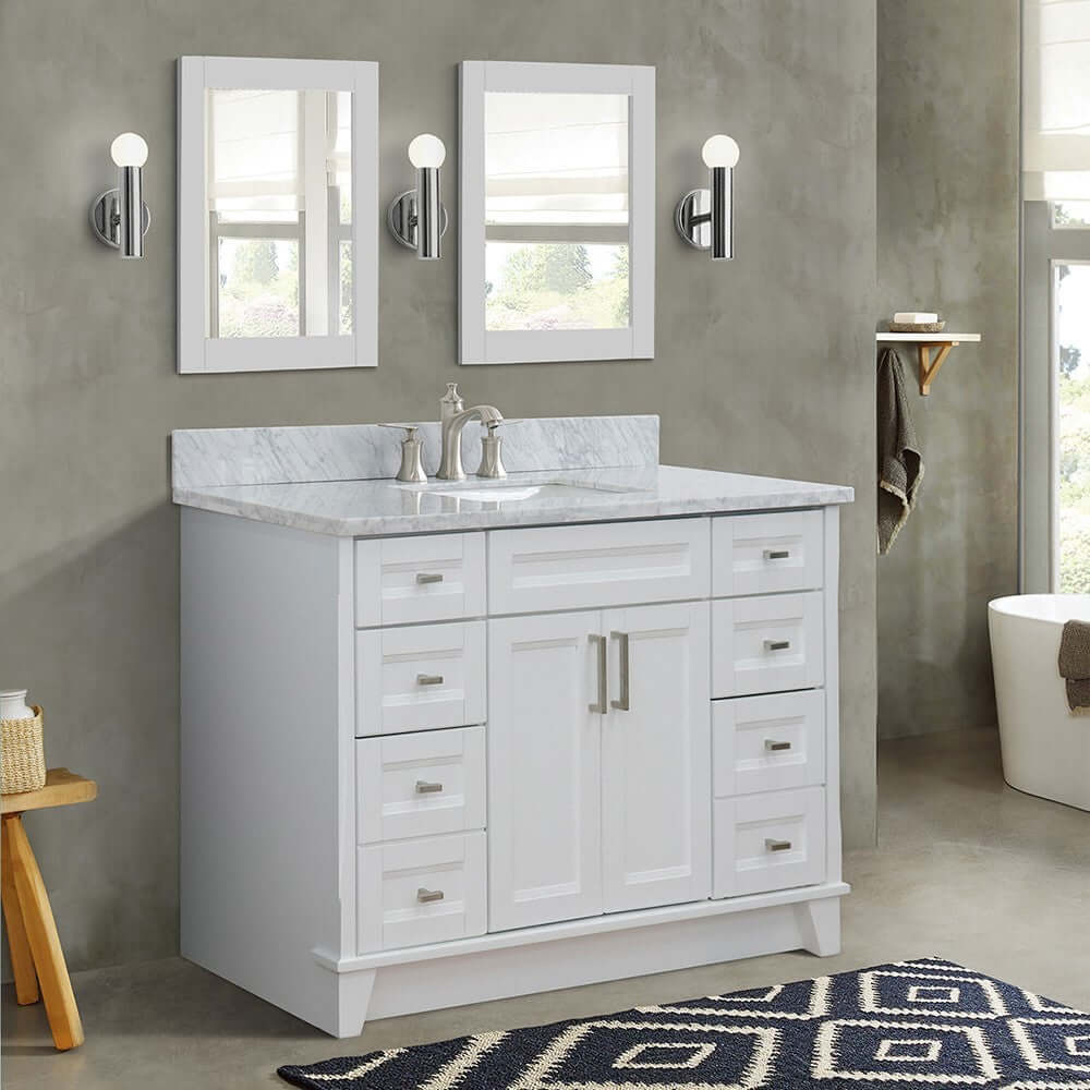 49" Single sink vanity in White finish with White Carrara marble and rectangle sink - 400700-49S-WH-WMR