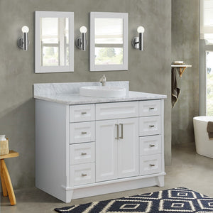 49" Single sink vanity in White finish with White Carrara marble and round sink - 400700-49S-WH-WMRD