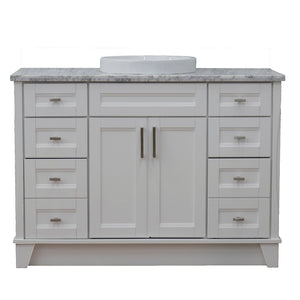 49" Single sink vanity in White finish with White Carrara marble and round sink - 400700-49S-WH-WMRD