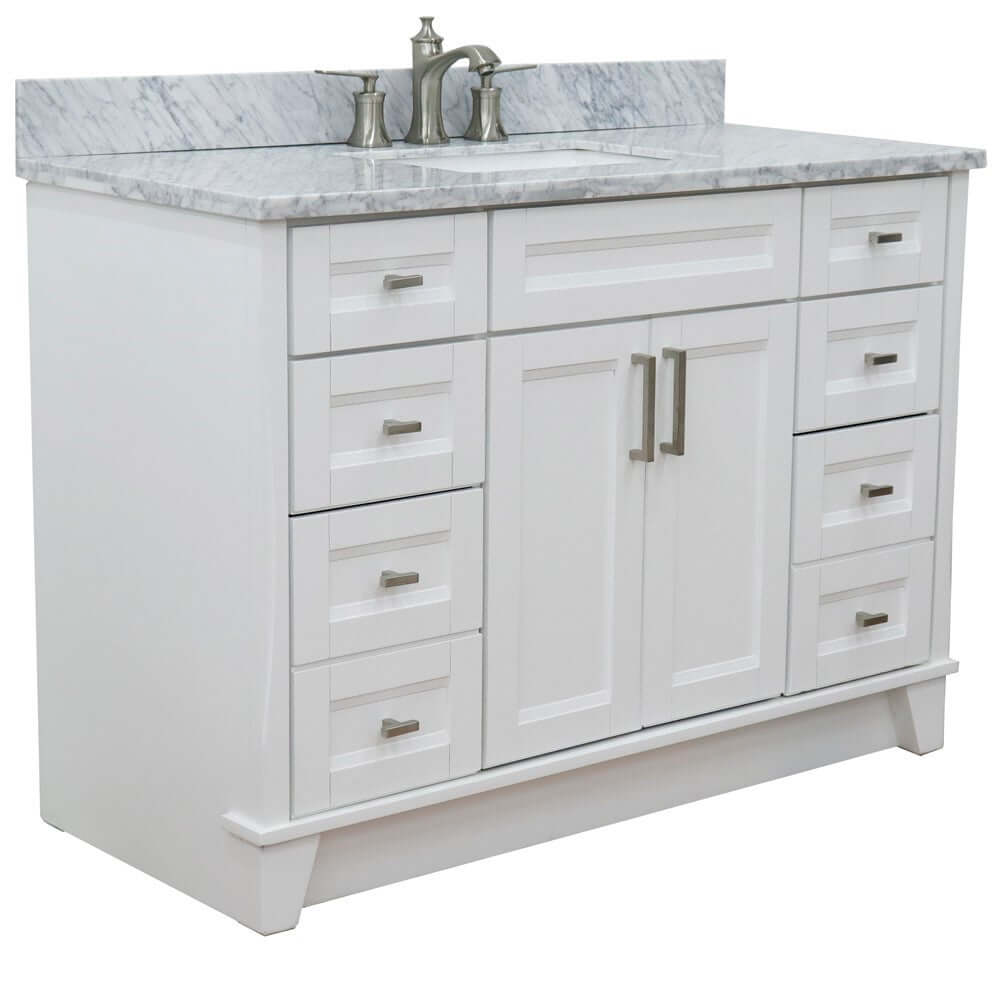 49" Single sink vanity in White finish with White Carrara marble and rectangle sink - 400700-49S-WH-WMR