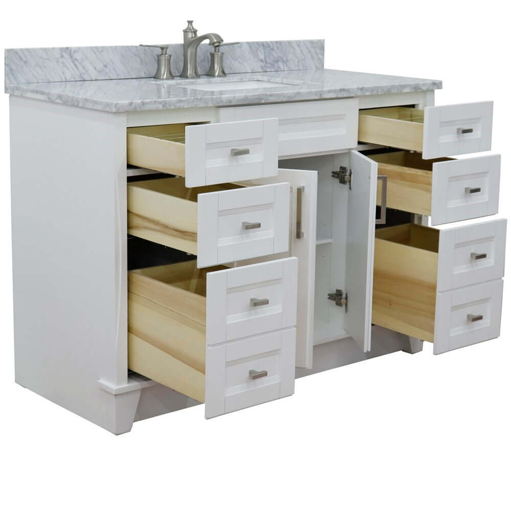 49" Single sink vanity in White finish with White Carrara marble and rectangle sink - 400700-49S-WH-WMR