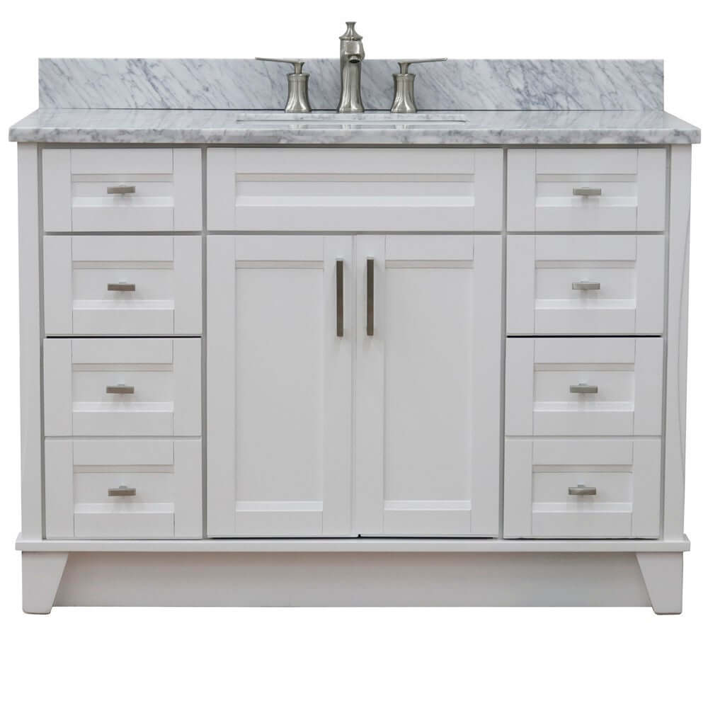 49" Single sink vanity in White finish with White Carrara marble and rectangle sink - 400700-49S-WH-WMR