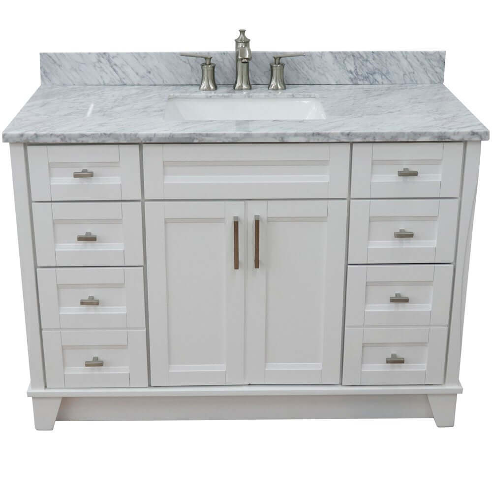 49" Single sink vanity in White finish with White Carrara marble and rectangle sink - 400700-49S-WH-WMR