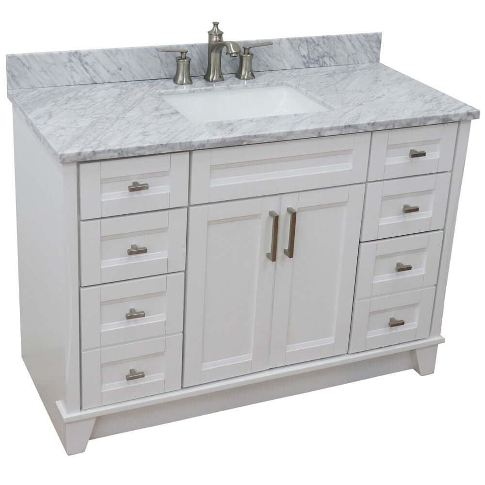 49" Single sink vanity in White finish with White Carrara marble and rectangle sink - 400700-49S-WH-WMR