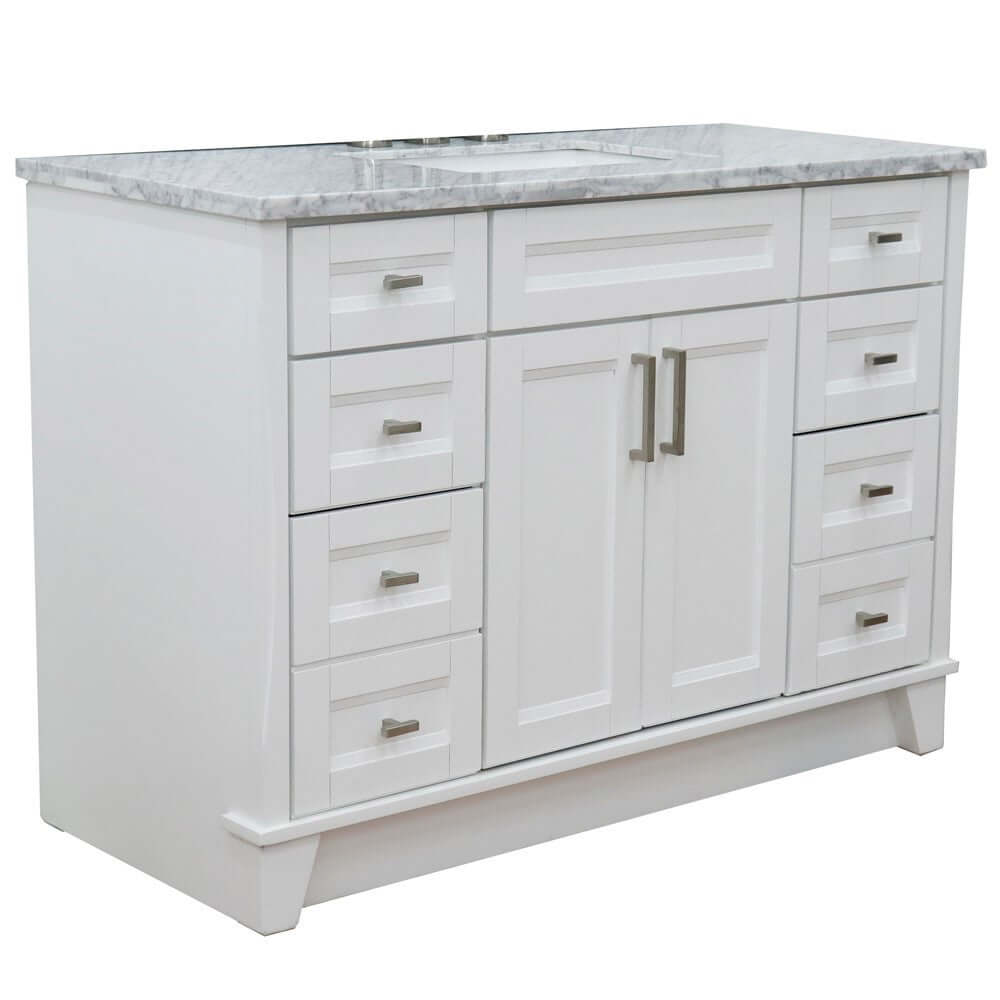 49" Single sink vanity in White finish with White Carrara marble and rectangle sink - 400700-49S-WH-WMR