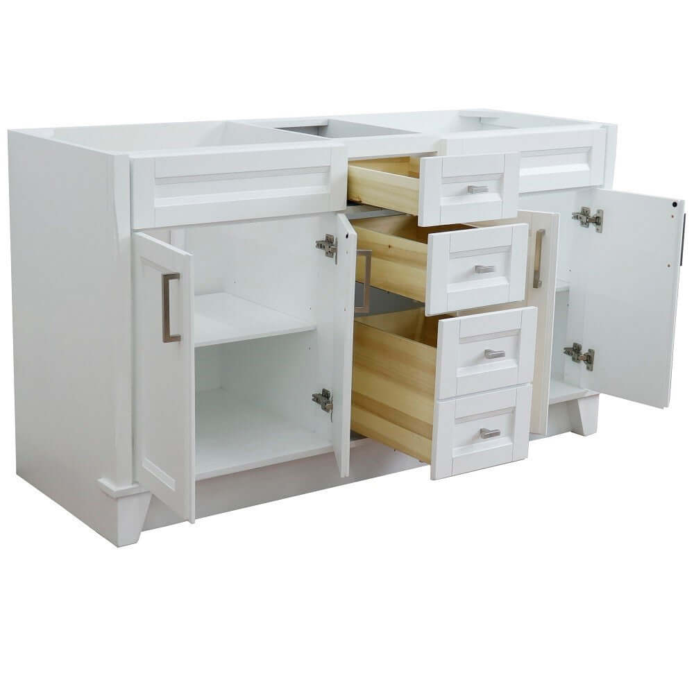 60" Double vanity in White finish- cabinet only - 400700-60D-WH