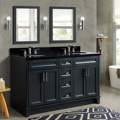 61" Double sink vanity in Dark Gray finish and Black galaxy granite and oval sink - 400700-61D-DG-BGO