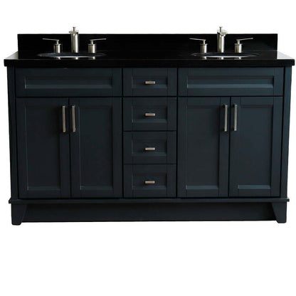 61" Double sink vanity in Dark Gray finish and Black galaxy granite and oval sink - 400700-61D-DG-BGO