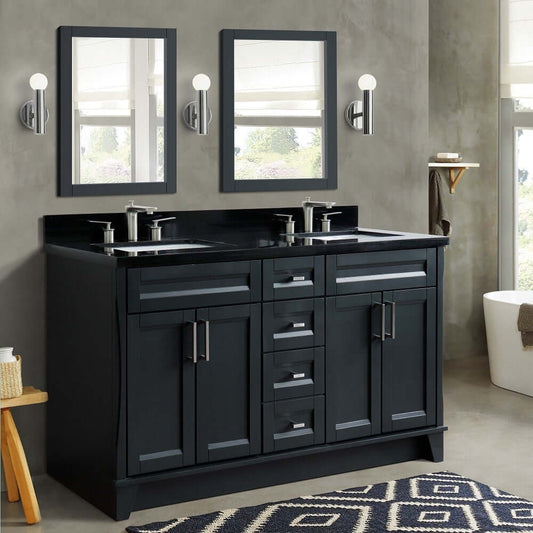 61" Double sink vanity in Dark Gray finish and Black galaxy granite and rectangle sink - 400700-61D-DG-BGR