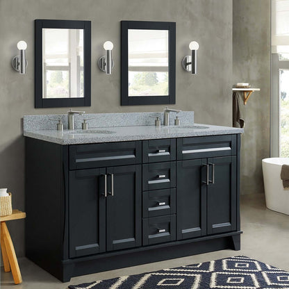 61" Double sink vanity in Dark Gray finish and Gray granite and oval sink - 400700-61D-DG-GYO