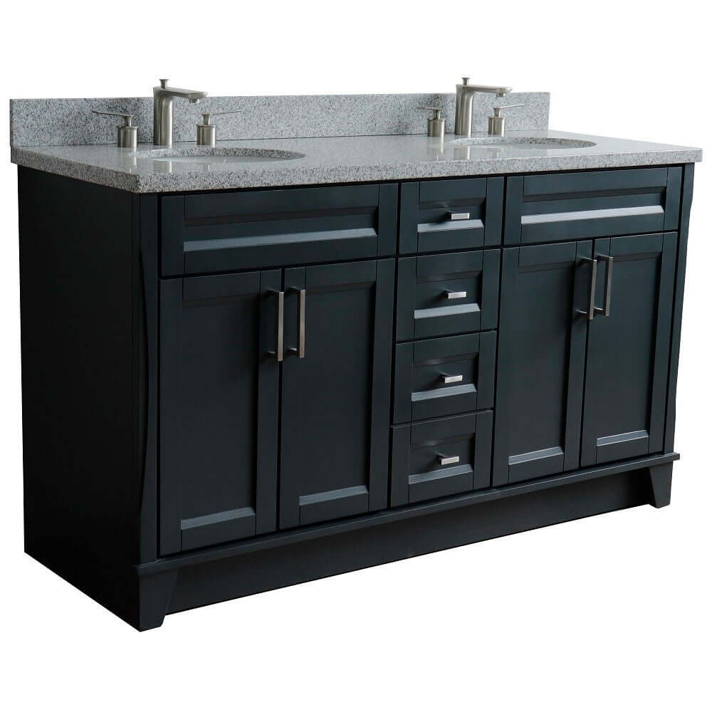 61" Double sink vanity in Dark Gray finish and Gray granite and oval sink - 400700-61D-DG-GYO