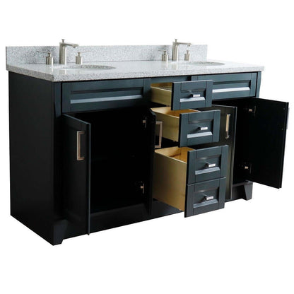 61" Double sink vanity in Dark Gray finish and Gray granite and oval sink - 400700-61D-DG-GYO