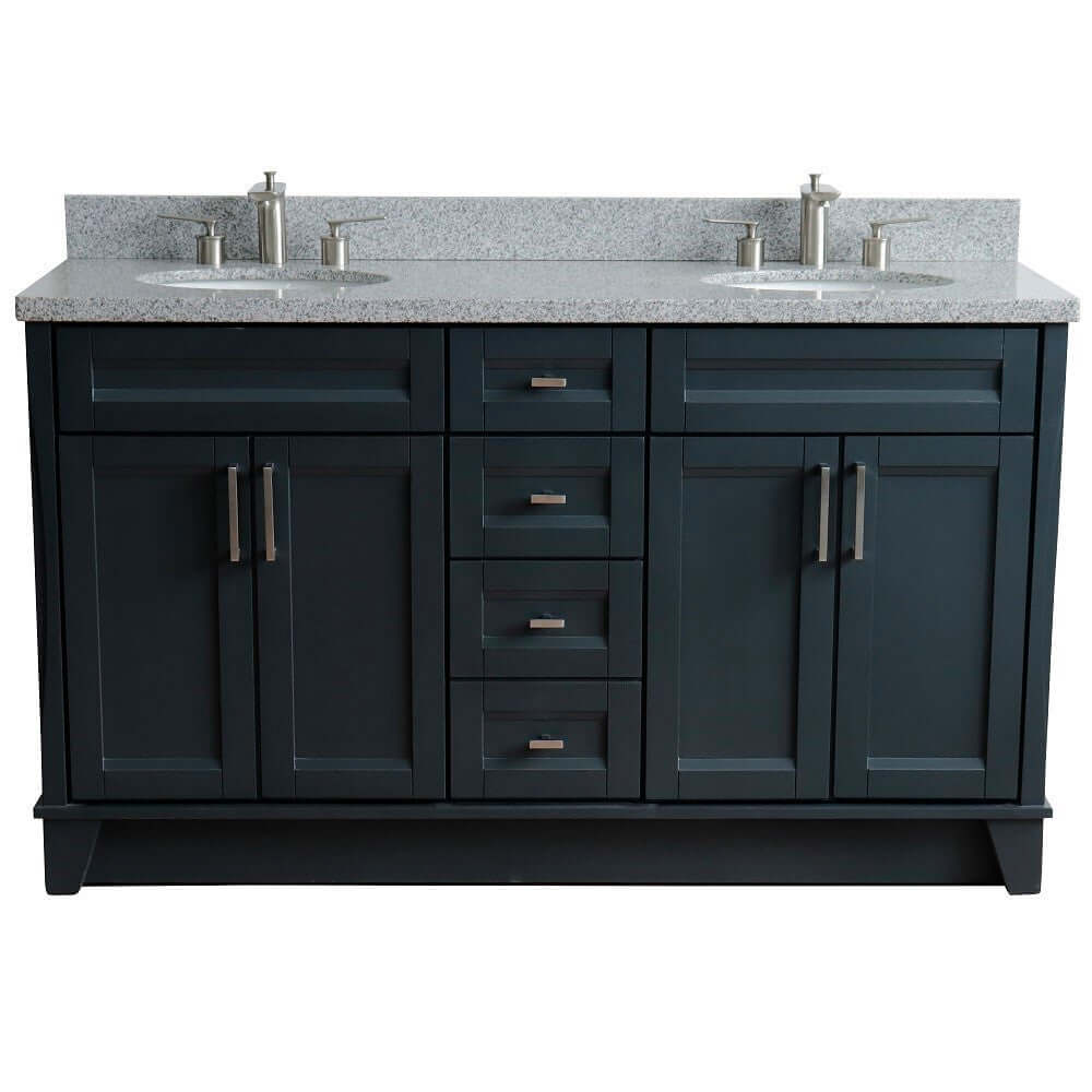 61" Double sink vanity in Dark Gray finish and Gray granite and oval sink - 400700-61D-DG-GYO