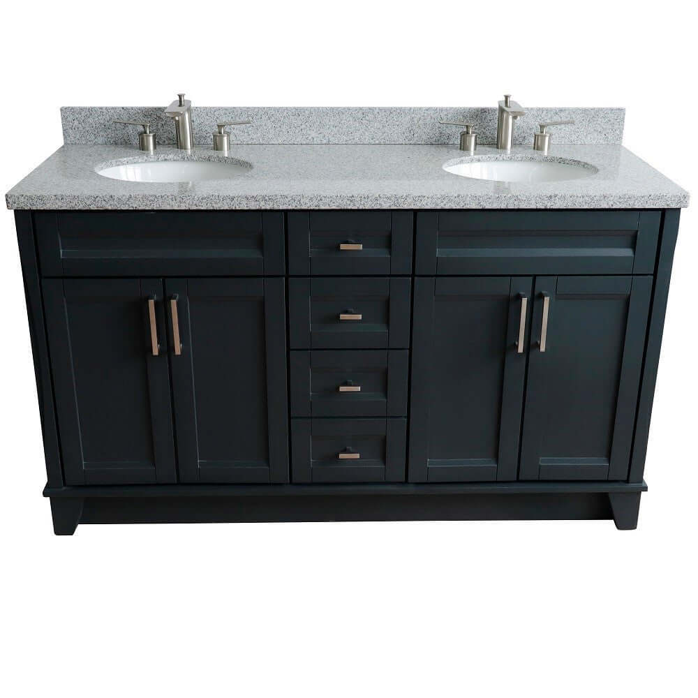 61" Double sink vanity in Dark Gray finish and Gray granite and oval sink - 400700-61D-DG-GYO