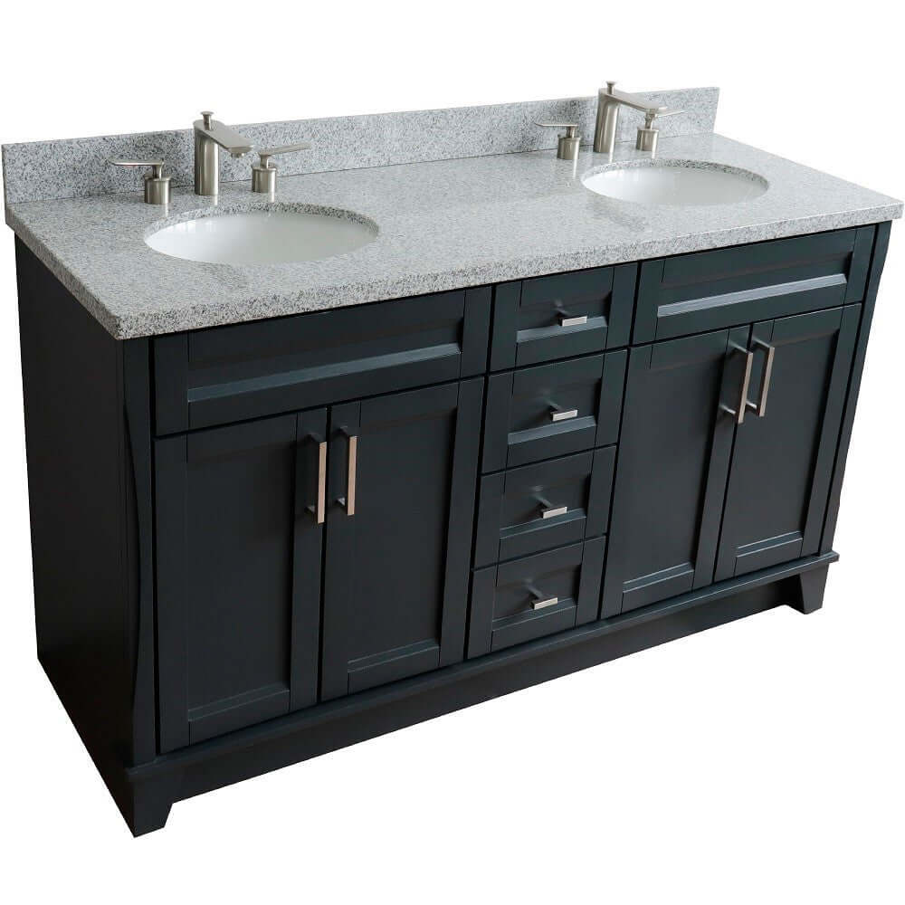 61" Double sink vanity in Dark Gray finish and Gray granite and oval sink - 400700-61D-DG-GYO