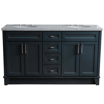 61" Double sink vanity in Dark Gray finish and Gray granite and oval sink - 400700-61D-DG-GYO