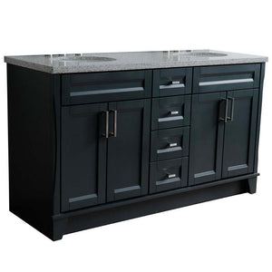 61" Double sink vanity in Dark Gray finish and Gray granite and oval sink - 400700-61D-DG-GYO