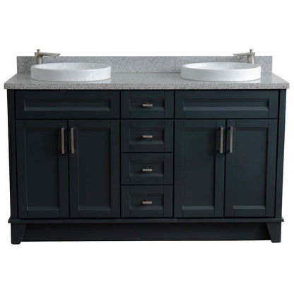 61" Double sink vanity in Dark Gray finish and Gray granite and round sink - 400700-61D-DG-GYRD