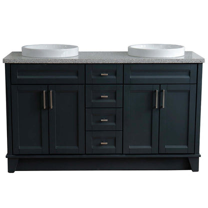 61" Double sink vanity in Dark Gray finish and Gray granite and round sink - 400700-61D-DG-GYRD